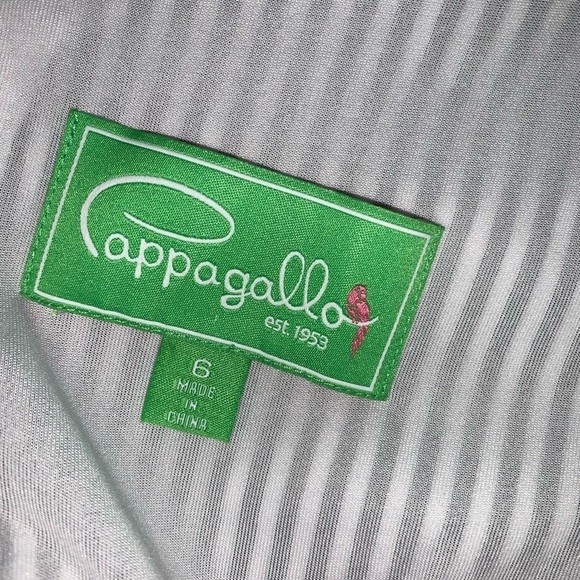 Cappagallo dress size 6 gray white stripes knee length tiered bell sleeves - Picture 4 of 9